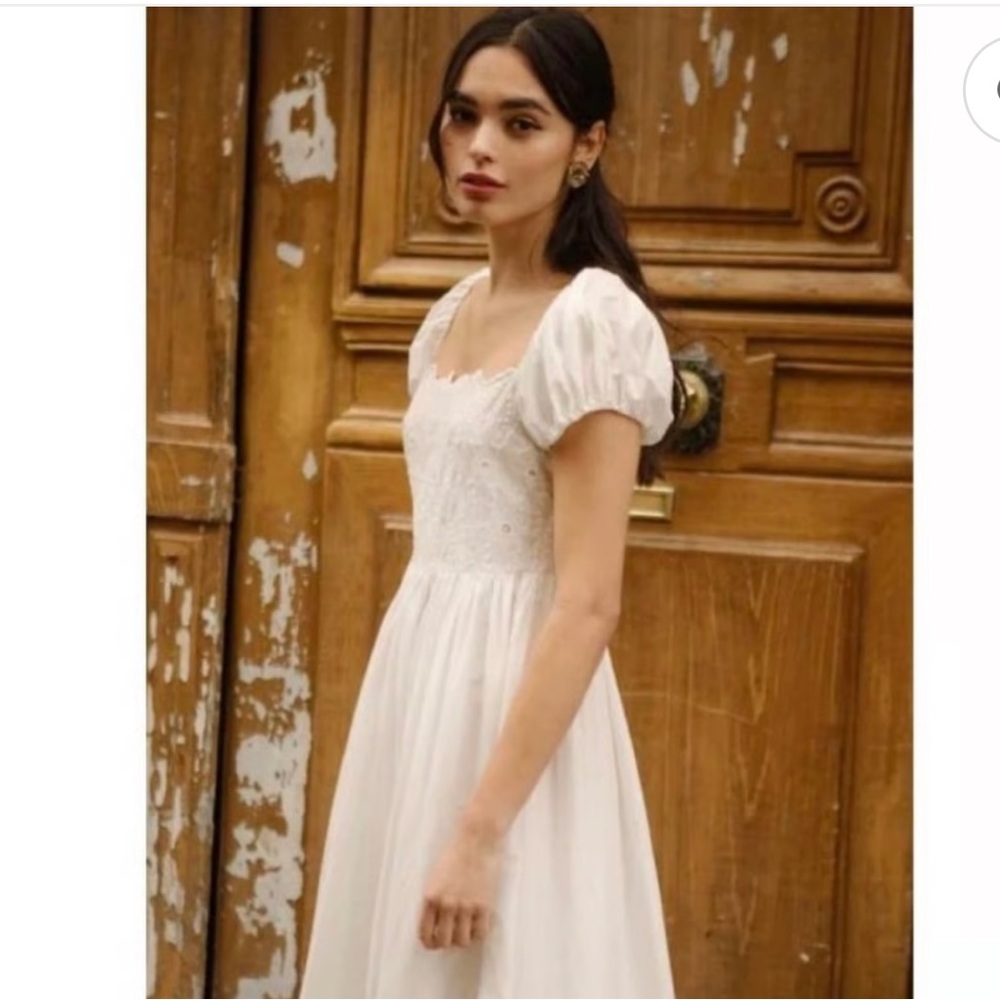 Posse Ivory Puff Sleeve Midi Dress
